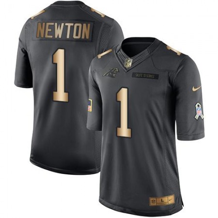 Nike Panthers #1 Cam Newton Black Men's Stitched NFL Limited Gold Salute To Service Jersey