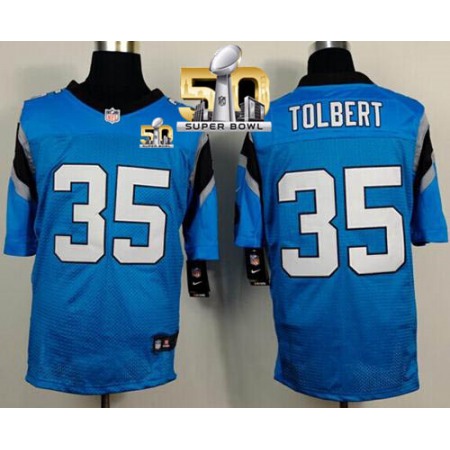 Nike Panthers #35 Mike Tolbert Blue Alternate Super Bowl 50 Men's Stitched NFL Elite Jersey