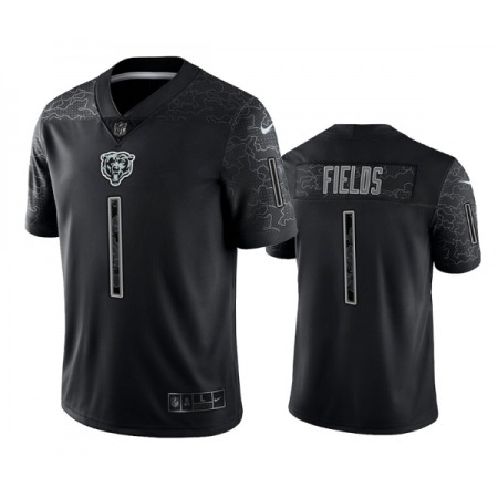 Men's Chicago Bears #1 Justin Fields Black Reflective Limited Stitched Football Jersey