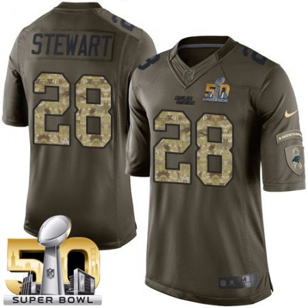 Nike Panthers #28 Jonathan Stewart Green Super Bowl 50 Men's Stitched NFL Limited Salute to Service Jersey