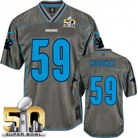 Nike Panthers #59 Luke Kuechly Grey Super Bowl 50 Men's Stitched NFL Elite Vapor Jersey