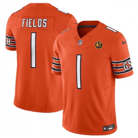 Men's Chicago Bears #1 Justin Fields Orange 2023 F.U.S.E. With John Madden Patch Vapor Limited Stitched Football Jersey