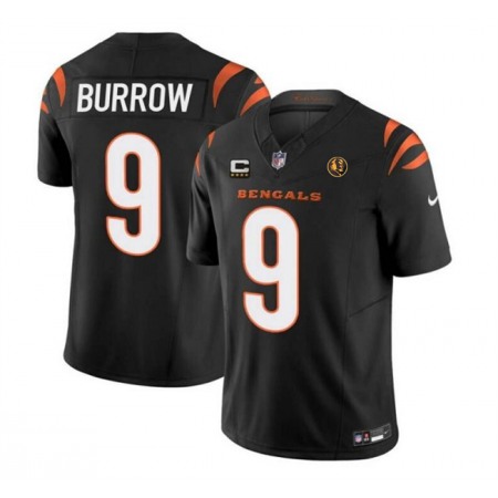 Men's Cincinnati Bengals #9 Joe Burrow Black 2023 F.U.S.E. With 4-star C Patch And John Madden Patch Vapor Limited Stitched Football Jersey