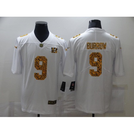 Men's Cincinnati Bengals #9 Joe Burrow 2020 White Leopard Print Fashion Limited Stitched Jersey