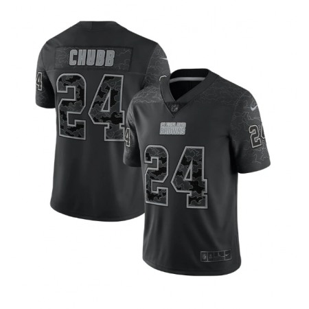 Men's Cleveland Browns #24 Nick Chubb Black Reflective Stitched Jersey