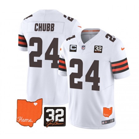 Men's Cleveland Browns #24 Nick Chubb White 2023 F.U.S.E. With Jim Brown Memorial Patch And 1-Star C Patch Vapor Untouchable Limited Stitched Jersey