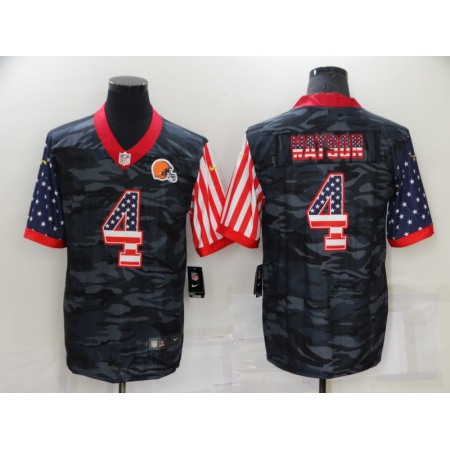 Men's Cleveland Browns #4 Deshaun Watson Camo USA Flag Limited Stitched Jersey