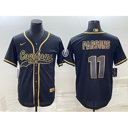 Men's Dallas Cowboys #11 Micah Parsons Black Gold With Patch Cool Base Stitched Baseball Jersey