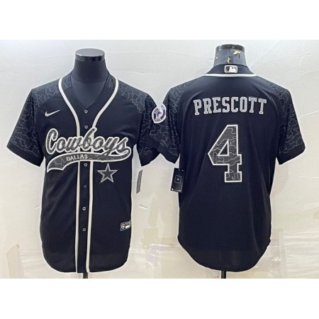 Men's Dallas Cowboys #4 Dak Prescott Black Reflective With Patch Cool Base Stitched Baseball Jersey