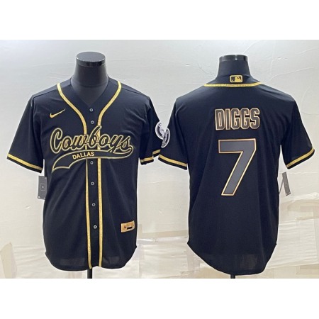 Men's Dallas Cowboys #7 Trevon Diggs Black Gold With Patch Cool Base Stitched Baseball Jersey