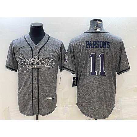 Men's Dallas Cowboys #11 Micah Parsons Grey With Patch Cool Base Stitched Baseball Jersey