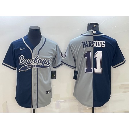 Men's Dallas Cowboys #11 Micah Parsons Navy/Grey Split With Patch Cool Base Stitched Baseball Jersey