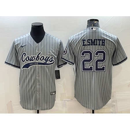 Men's Dallas Cowboys #22 Emmitt Smith Grey With Patch Cool Base Stitched Baseball Jersey