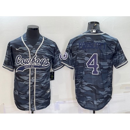 Men's Dallas Cowboys #4 Dak Prescott Grey Navy Camo With Patch Cool Base Stitched Baseball Jersey