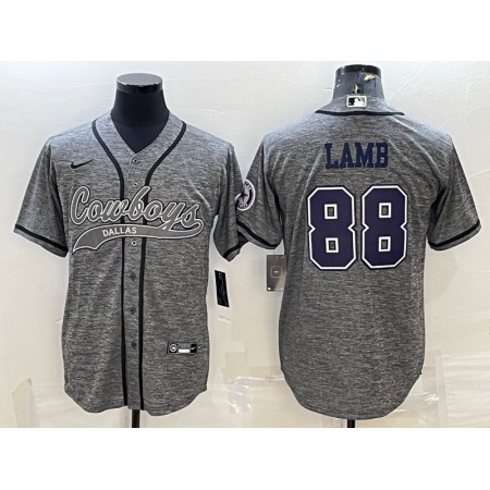 Men's Dallas Cowboys #88 CeeDee Lamb Grey With Patch Cool Base Stitched Baseball Jersey