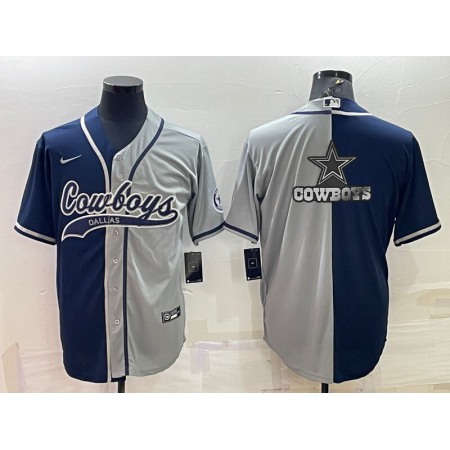 Men's Dallas Cowboys Navy/Grey Split Team Big Logo With Patch Cool Base Stitched Baseball Jersey