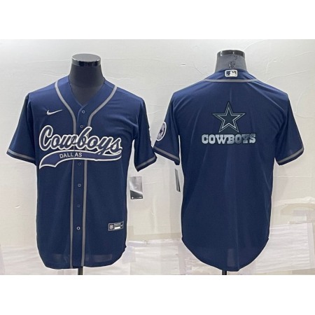 Men's Dallas Cowboys Navy Team Big Logo With Patch Cool Base Stitched Baseball Jersey