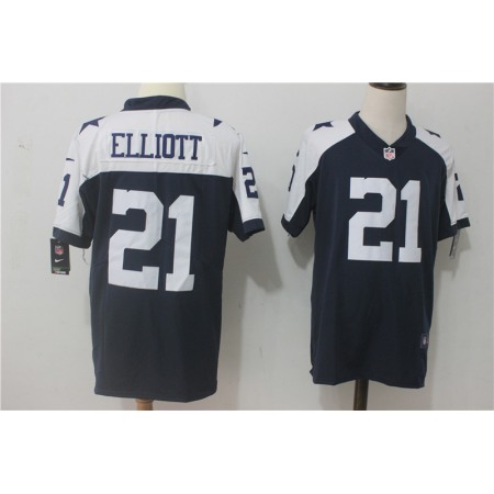 Men's Nike Dallas Cowboys #21 Ezekiel Elliott Navy Blue Thanksgiving Stitched NFL Vapor Untouchable Limited Throwback Jersey