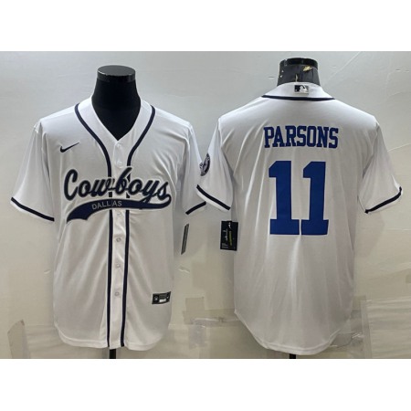 Men's Dallas Cowboys #11 Micah Parsons White With Patch Cool Base Stitched Baseball Jersey