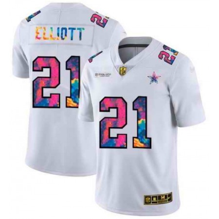 Men's Dallas Cowboys #21 Ezekiel Elliott White Crucial Catch Limited Stitched Jersey