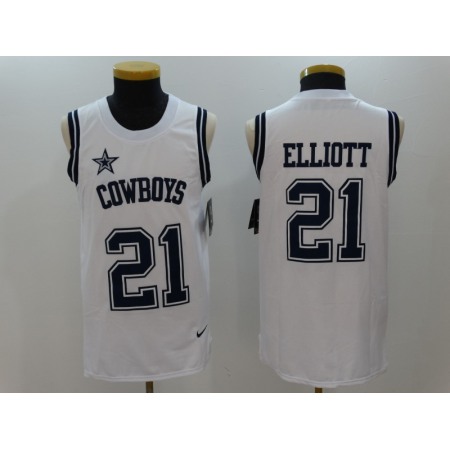 Men's Dallas Cowboys #21 Ezekiel Elliott White Limited Tank Top Jersey