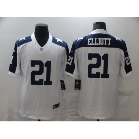 Men's Dallas Cowboys #21 Ezekiel Elliott White Thanksgiving Stitched NFL Vapor Untouchable Limited Throwback Jersey