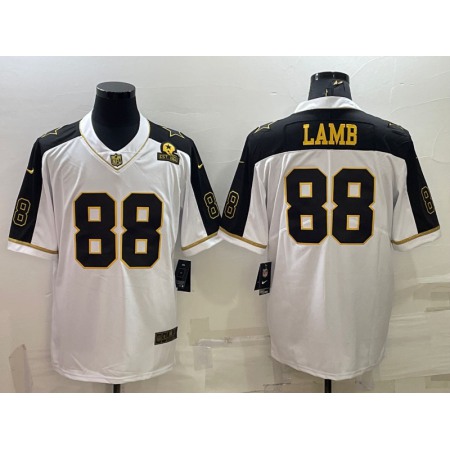 Men's Dallas Cowboys #88 CeeDee Lamb White Gold Edition With 1960 Patch Limited Stitched Football Jersey