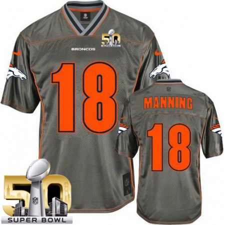 Nike Broncos #18 Peyton Manning Grey Super Bowl 50 Men's Stitched NFL Elite Vapor Jersey