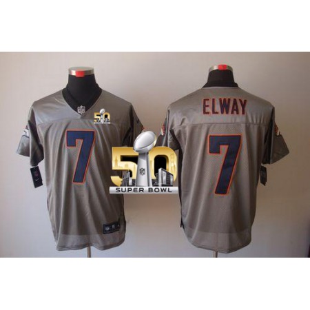 Nike Broncos #7 John Elway Grey Shadow Super Bowl 50 Men's Stitched NFL Elite Jersey