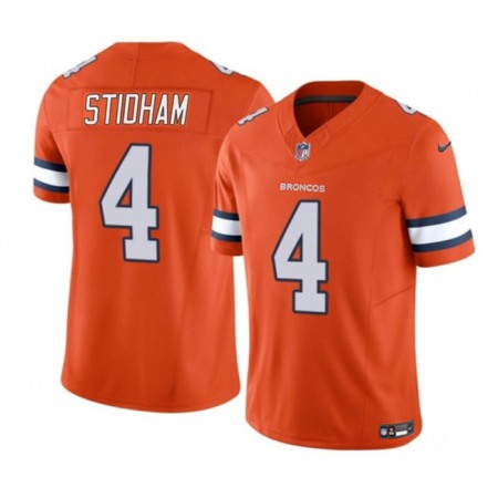 Men's Denver Broncos #4 Jarrett Stidham Orange 2023 F.U.S.E. With John Madden Patch Vapor Limited Stitched Football Jersey