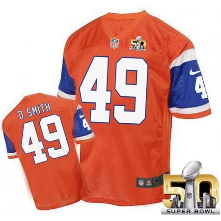 Nike Broncos #49 Dennis Smith Orange Super Bowl 50 Men's Stitched NFL Elite Throwback Jersey