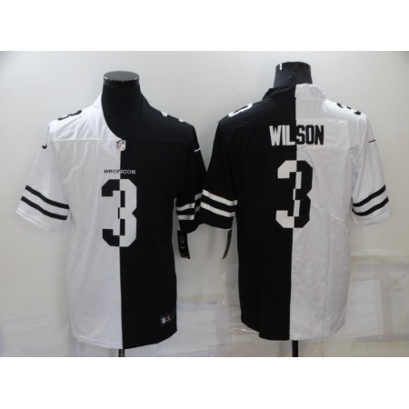 Men's Denver Broncos #3 Russell Wilson White/Black Split Stitched Jersey