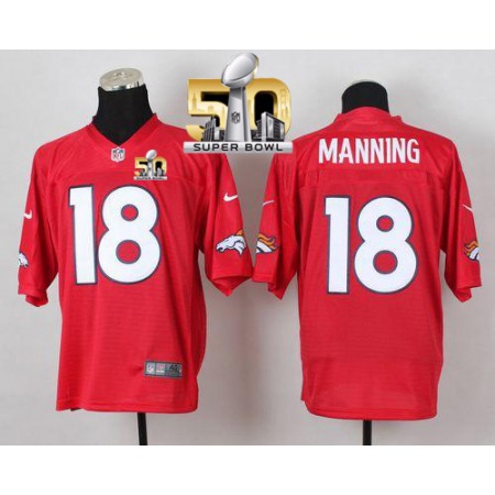 Nike Broncos #18 Peyton Manning Red Super Bowl 50 Men's Stitched NFL Elite QB Practice Jersey