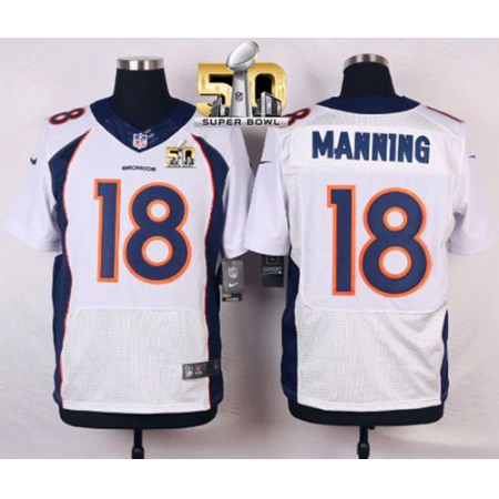 Nike Broncos #18 Peyton Manning White Super Bowl 50 Men's Stitched NFL New Elite Jersey