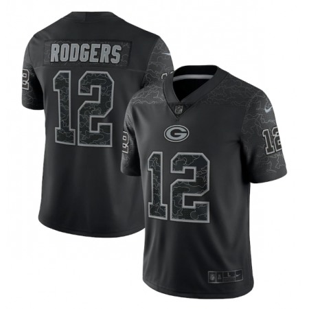 Men's Green Bay Packers #12 Aaron Rodgers Black Reflective Limited Stitched Football Jersey