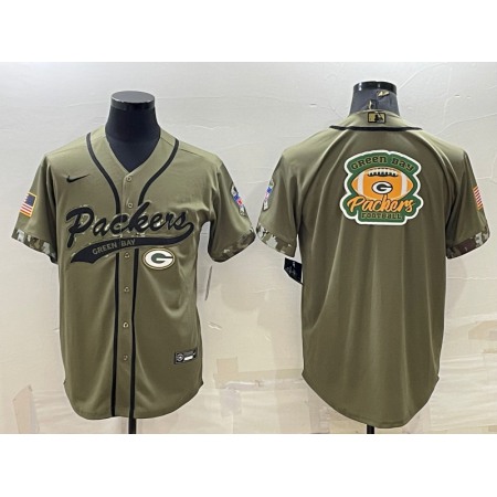 Men's Green Bay Packers Olive Salute to Service Team Big Logo Cool Base Stitched Baseball Jersey