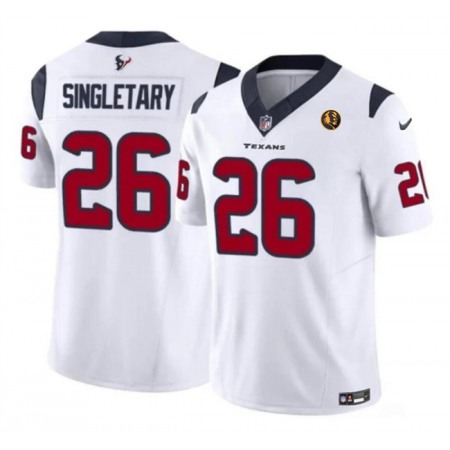 Men's Houston Texans #26 Devin Singletary White 2023 F.U.S.E. With John Madden Patch Vapor Limited Stitched Football Jersey