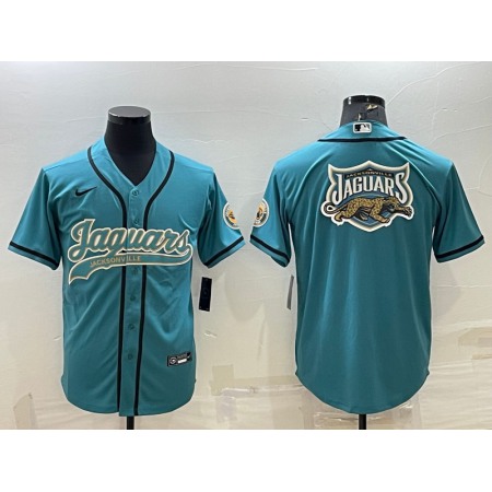 Men's Jacksonville Jaguars Teal Team Big Logo With Patch Cool Base Stitched Baseball Jersey