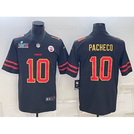 Men's Kansas City Chiefs #10 Isiah Pacheco Black Red Gold Super Bowl LVII Patch Vapor Untouchable Limited Stitched Jersey