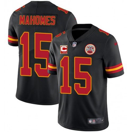 Men's Kansas City Chiefs #15 Patrick Mahomes Black With C Patch Limited Stitched NFL Jersey