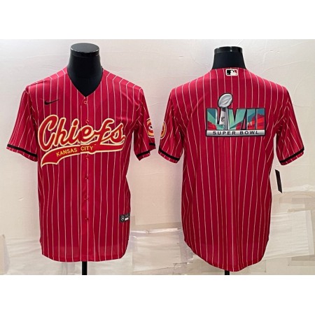 Men's Kansas City Chiefs Red With Super Bowl LVII Big Logo Cool Base Stitched Baseball Jersey