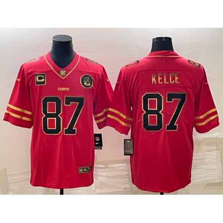 Men's Kansas City Chiefs #87 Travis Kelce Red Gold 4-star C Patch Vapor Untouchable Limited Stitched Jersey