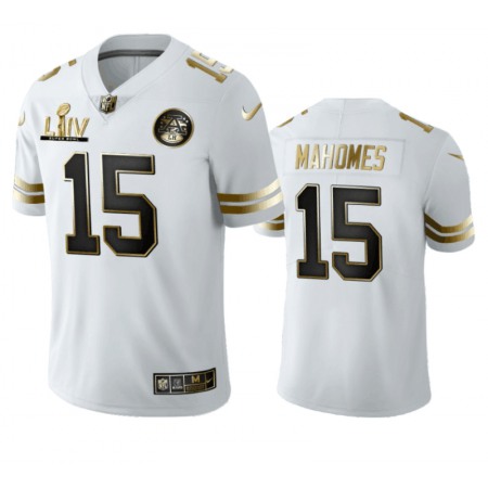 Men's Kansas City Chiefs #15 Patrick Mahomes White Super Bowl LIV Golden Edition Limited Stitched Jersey