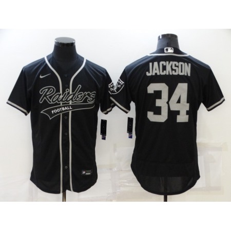 Men's Las Vegas Raiders #34 Bo Jackson Black Flex Base Stitched Jersey