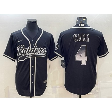 Men's Las Vegas Raiders #4 Derek Carr Black Gold With Patch Cool Base Stitched Baseball Jersey