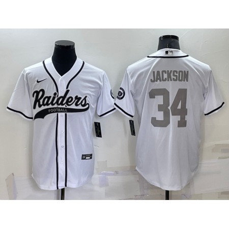 Men's Las Vegas Raiders #34 Bo Jackson White Grey Cool Base Stitched Baseball Jersey