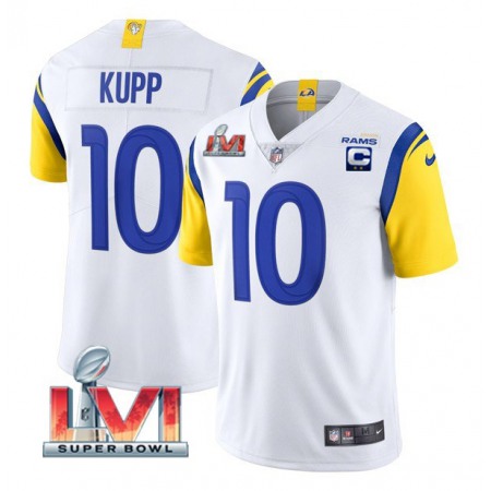 Men's Los Angeles Rams #10 Cooper Kupp 2022 White With C Patch Super Bowl LVI Vapor Limited Jersey