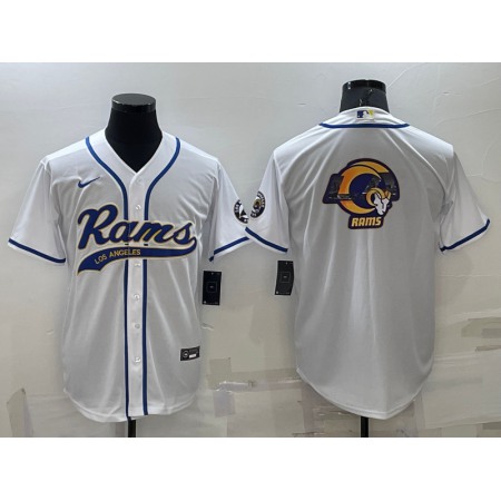 Men's Los Angeles Rams White Team Big Logo With Patch Cool Base Stitched Baseball Jersey