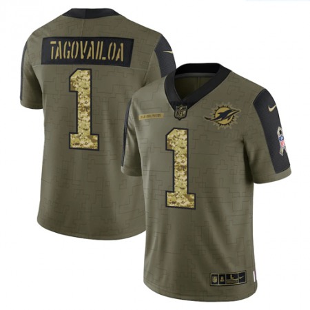 Men's Miami Dolphins #1 Tua Tagovailoa 2021 Olive Camo Salute To Service Limited Stitched Jersey