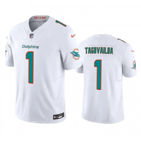 Men's Miami Dolphins #1 Tua Tagovailoa White 2023 F.U.S.E Vapor Limited Stitched Football Jersey